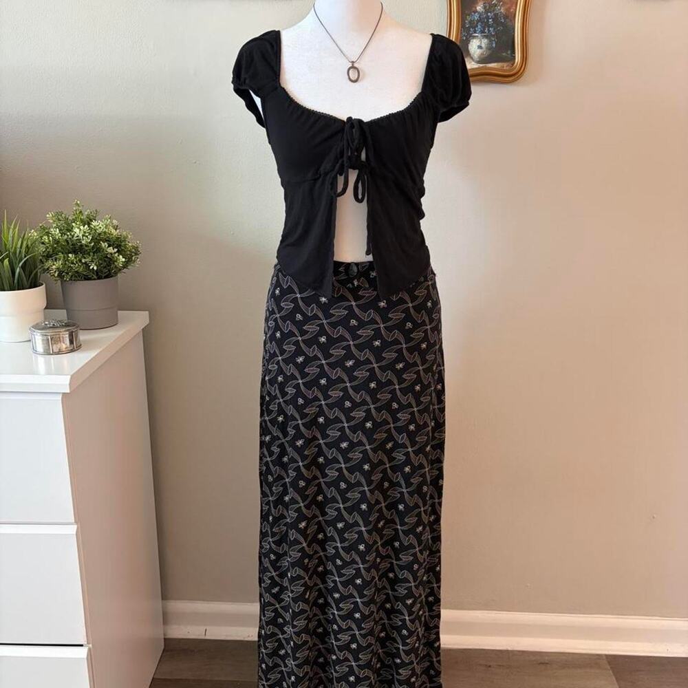 Vintage 90s Tapemeasure Floral Swirl Stretchy Maxi Skirt - XL